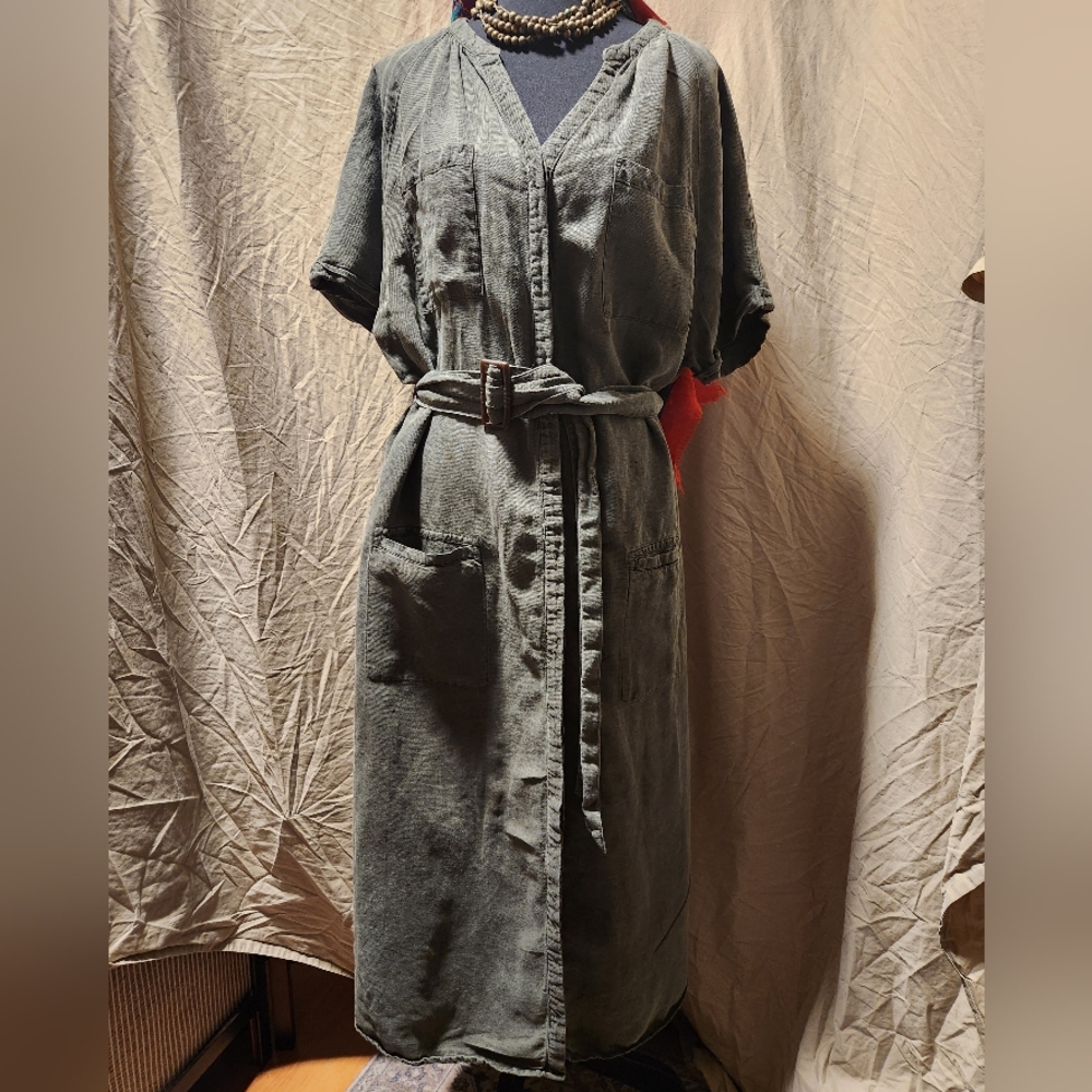 Lucky Brand Green Belted Shirt Dress Size XL
